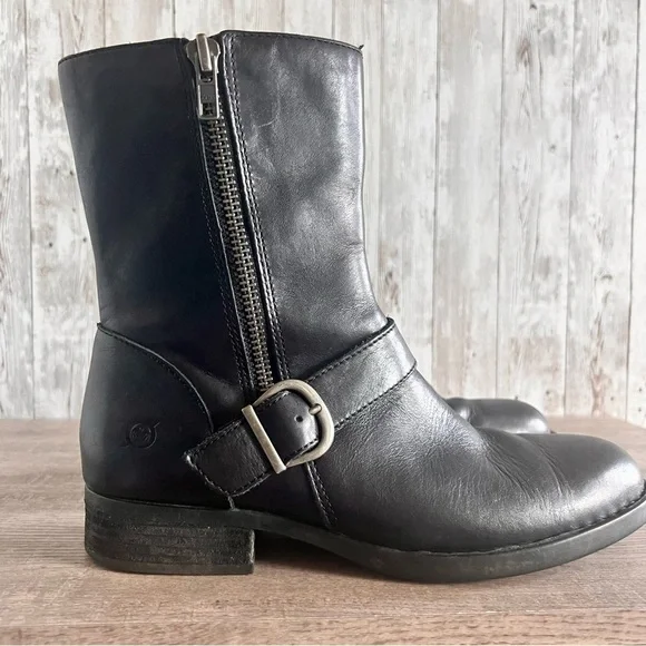 Born Black Leather Moto Buckle Ankle Boots 7.5 - Picture 4 of 8